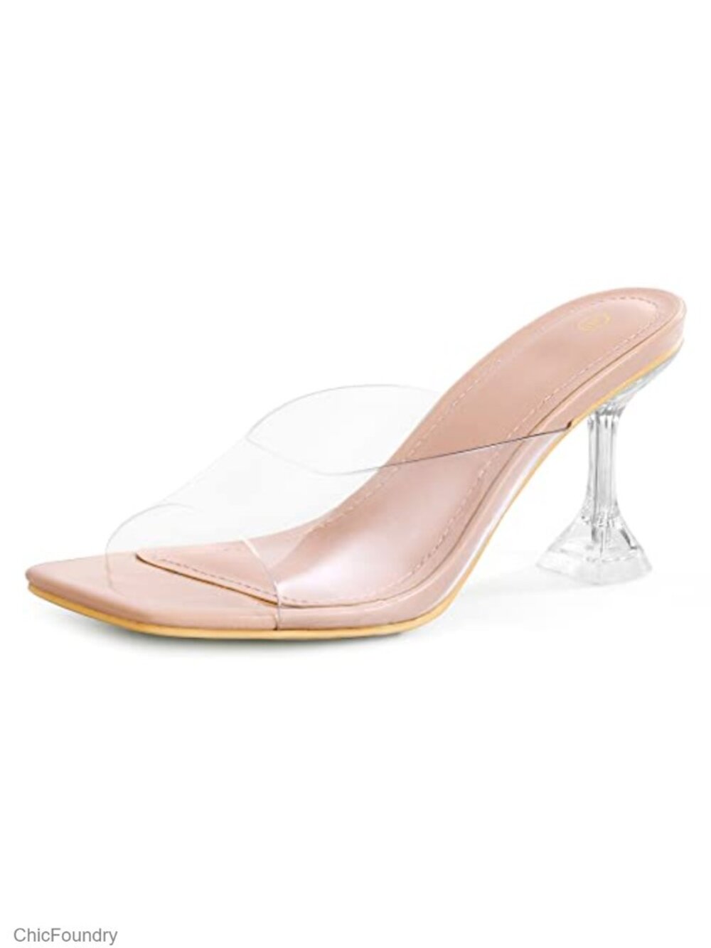 Clear Heeled Sandals Square Toe Transparent Slip On Mule Stiletto